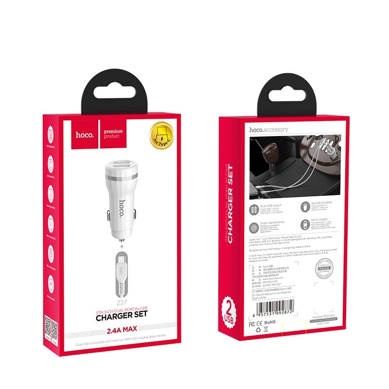 CHARGEUR AUTO HOCO 2.4A Z27 TYPE C